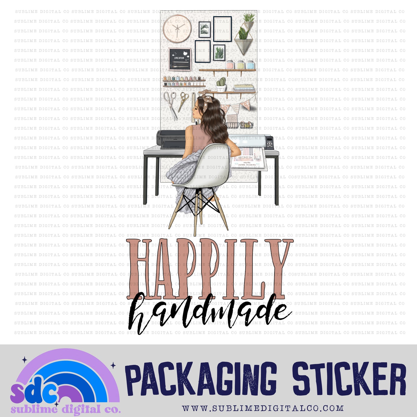 Happily Handmade - Cutting Machine Desk - 2 | Small Business Stickers | Digital Download | PNG File