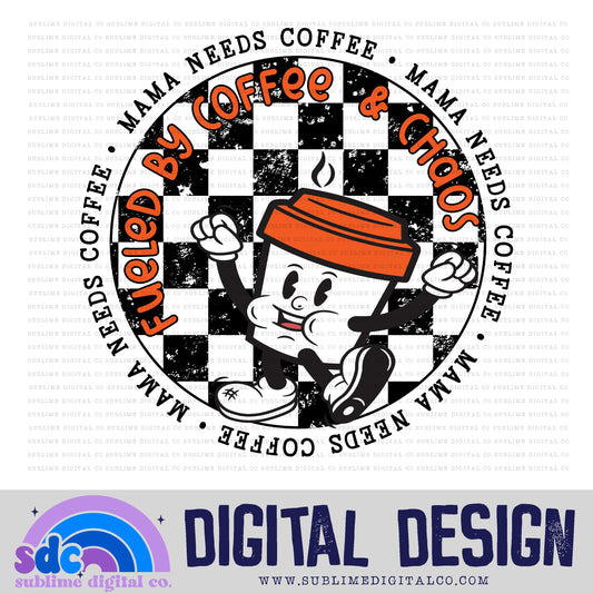 Mama Needs Coffee - Orange Lid • Retro Characters • Instant Download • Sublimation Design