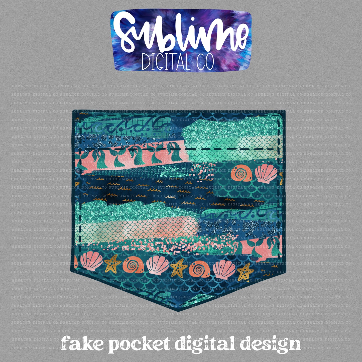 Mermaid Brushstrokes • Fake Pocket • Instant Download • Sublimation Design