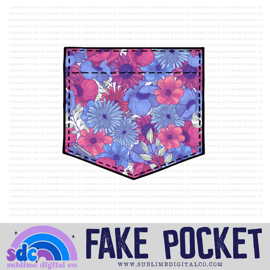 Bright Muted Red Blue Floral • Fake Pocket • Instant Download • Sublimation Design
