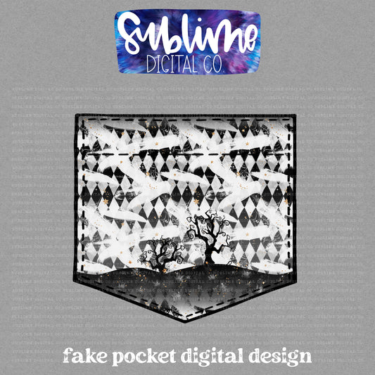 Halloween Brushstroke Scene • Fake Pocket • Instant Download • Sublimation Design
