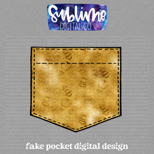 Gold Bees & Honeycomb • Fake Pocket • Instant Download • Sublimation Design