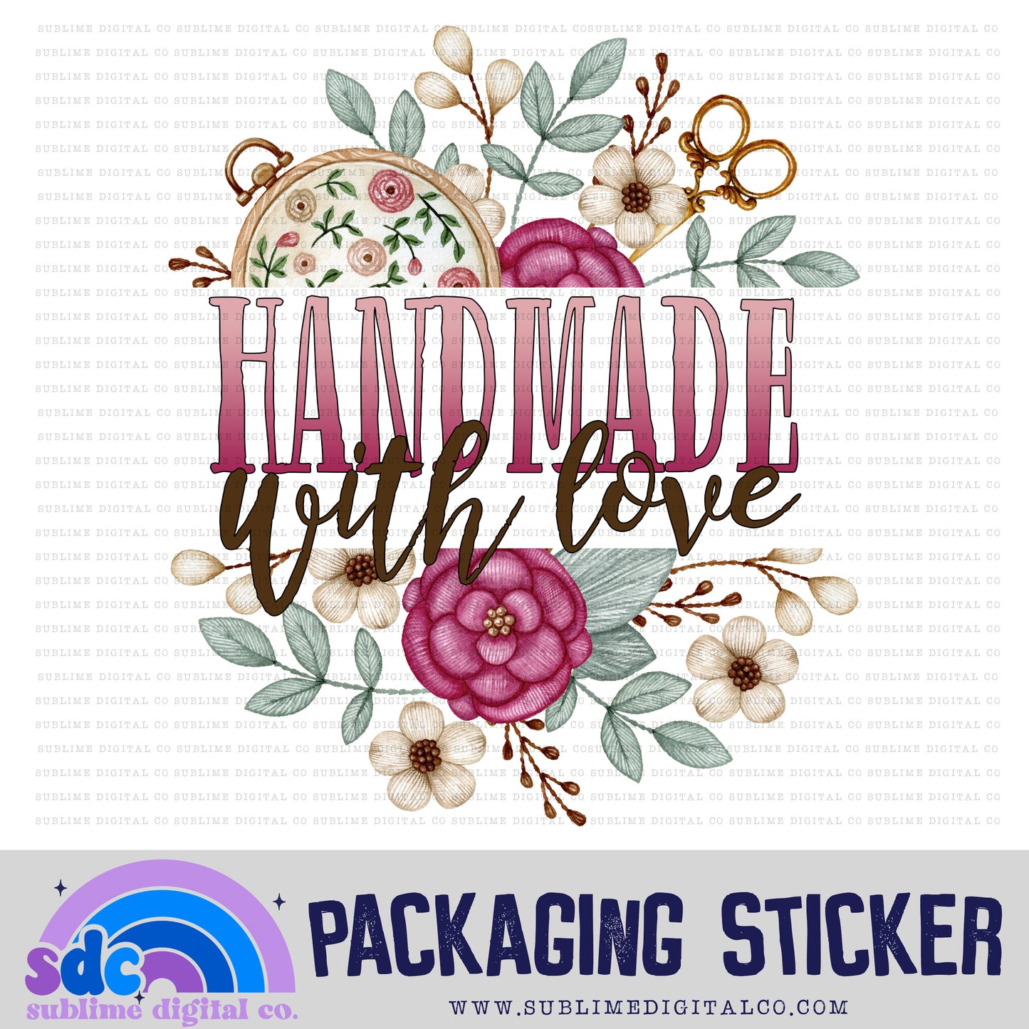 Handmade with Love - Embroidery | Small Business Stickers | Digital Download | PNG File