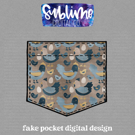 Chickens • Fake Pocket • Instant Download • Sublimation Design