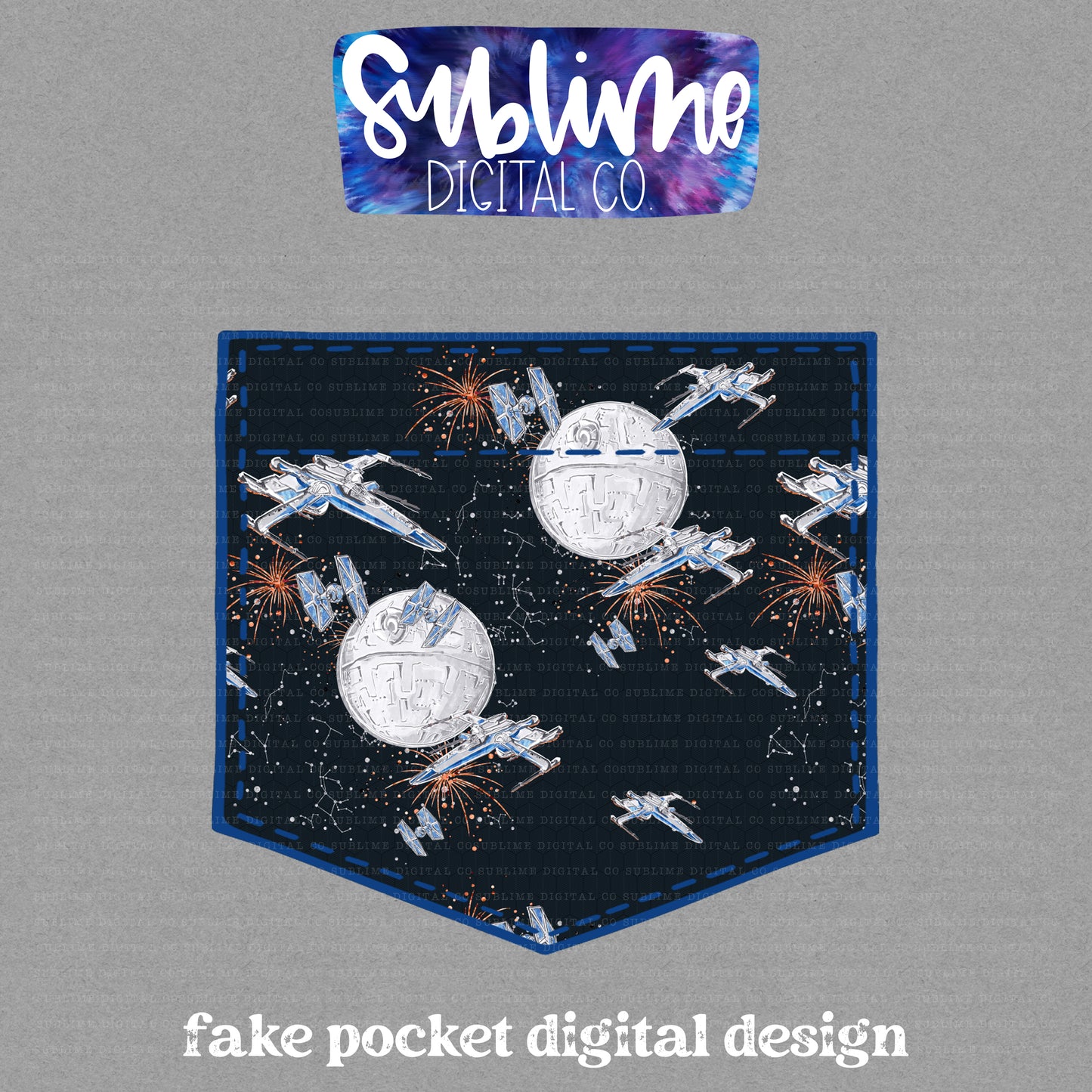 Space Star • Fake Pocket • Instant Download • Sublimation Design