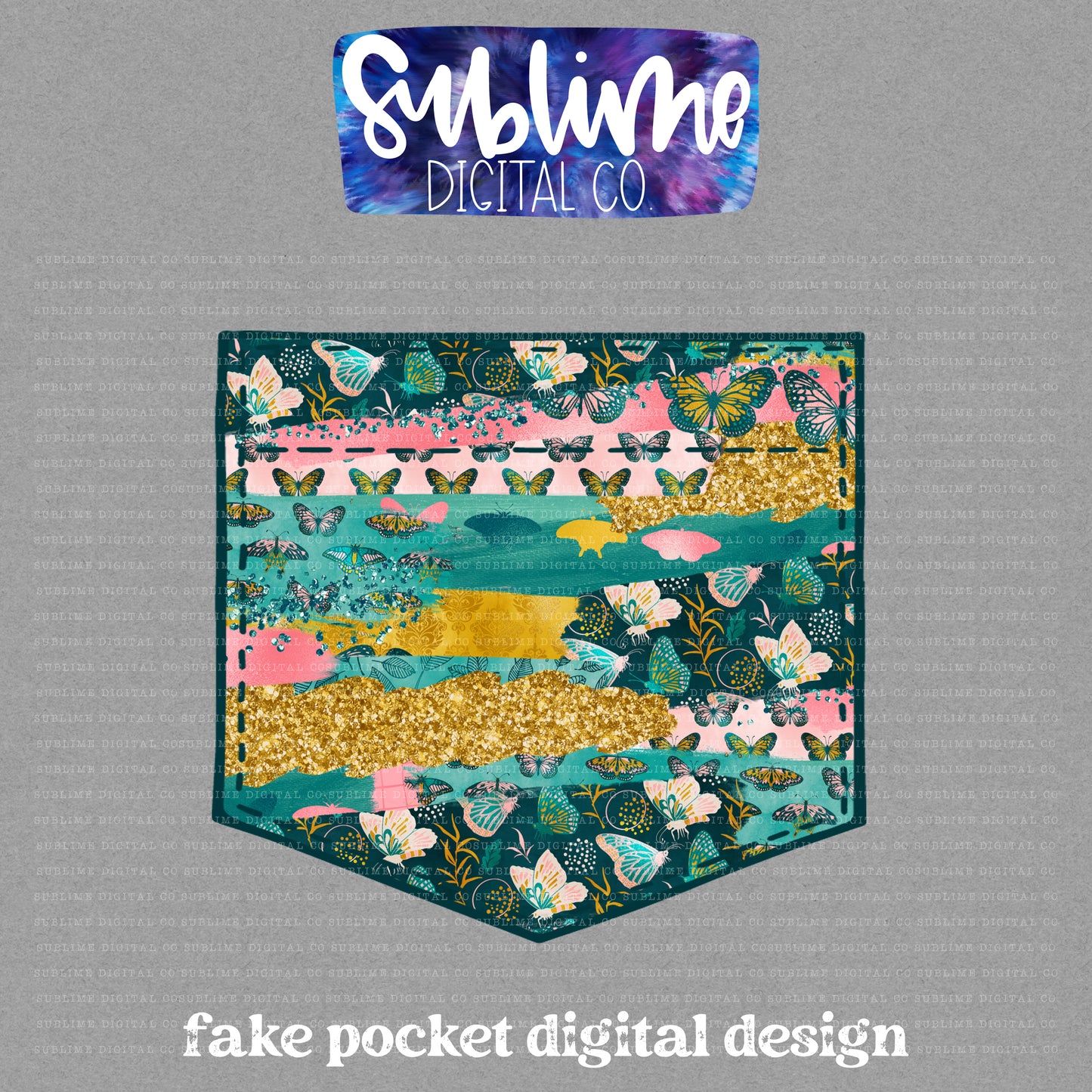 Butterfly Brushstrokes • Fake Pocket • Instant Download • Sublimation Design