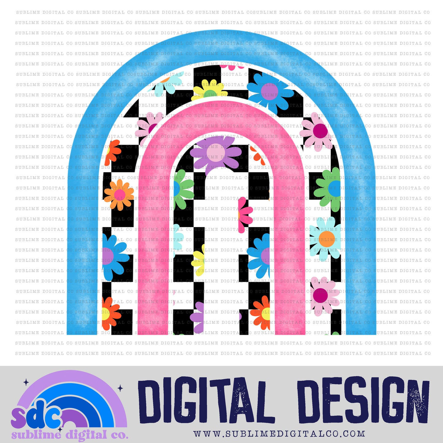 Floral Checkerboard • Rainbow • Elements • Digital Design • Instant Download • Sublimation