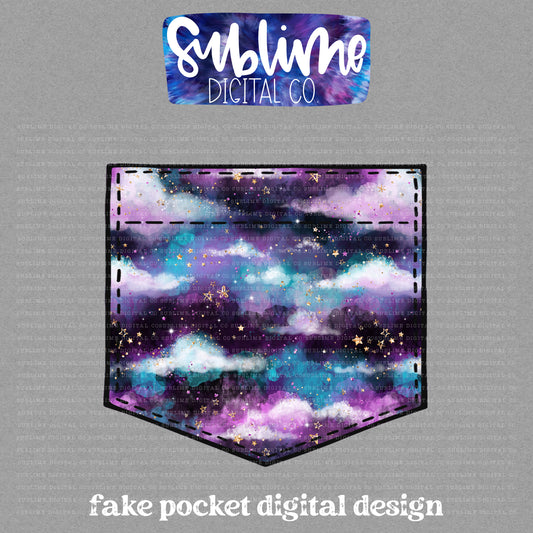 Starry Clouds • Fake Pocket • Instant Download • Sublimation Design