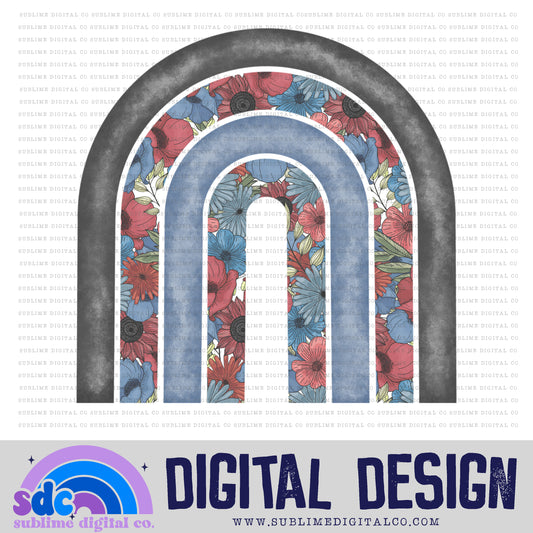 Dark Muted Red Blue Floral • Rainbow • Elements • Digital Design • Instant Download • Sublimation