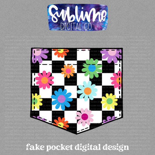 Floral Checkerboard • Fake Pocket • Instant Download • Sublimation Design