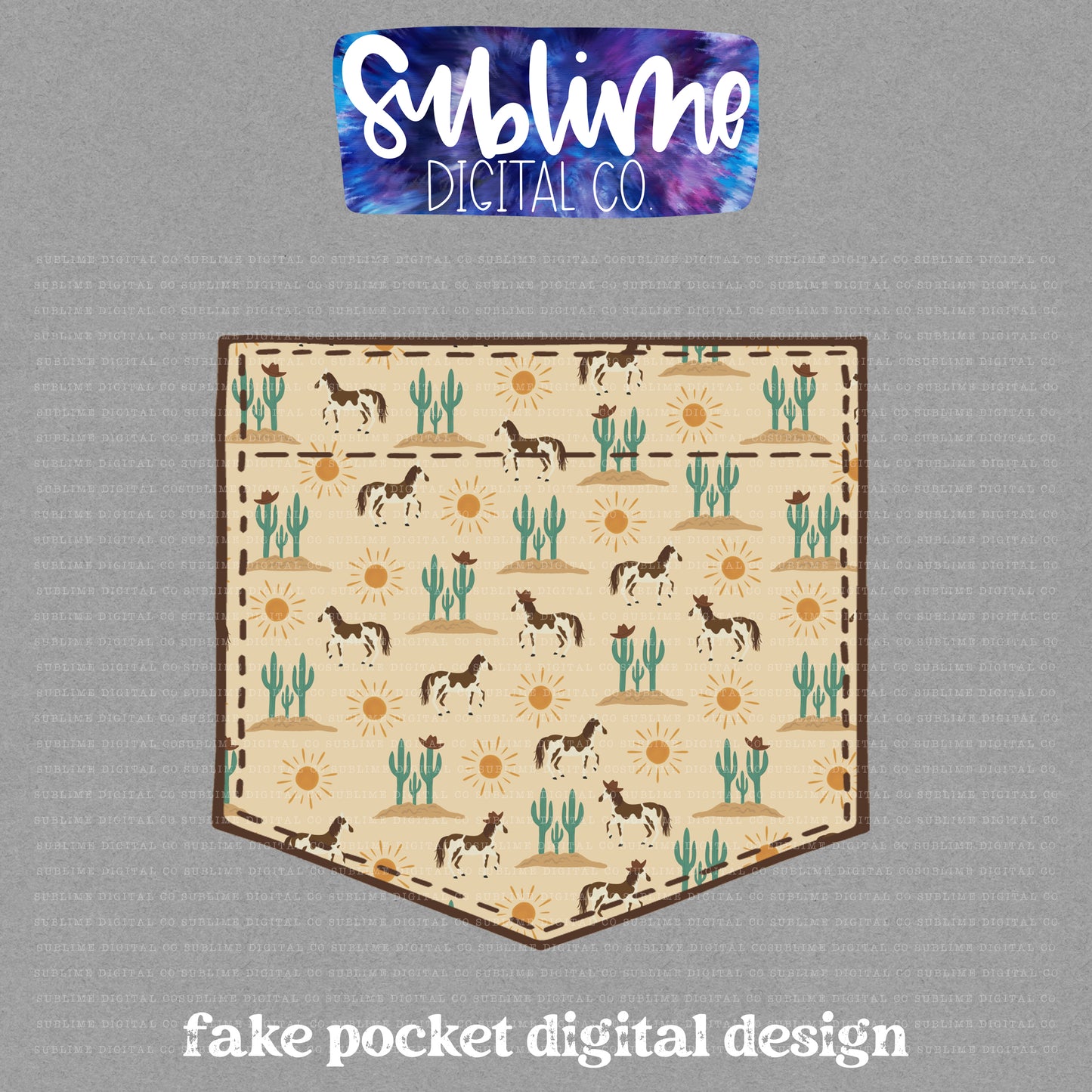 Western Cactus Horse • Fake Pocket • Instant Download • Sublimation Design