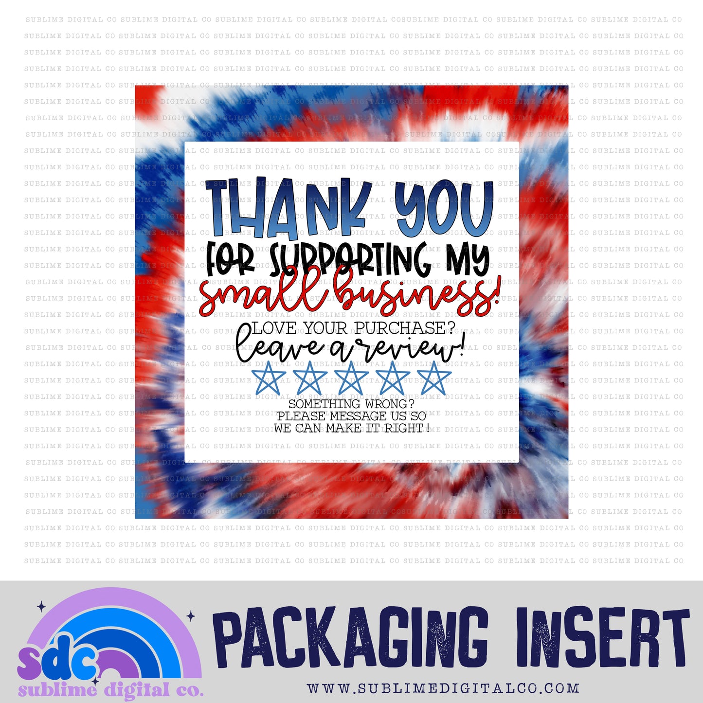 Red White & Blue Tie Dye Thank You • Leave A Review • Packaging Insert • Instant Download