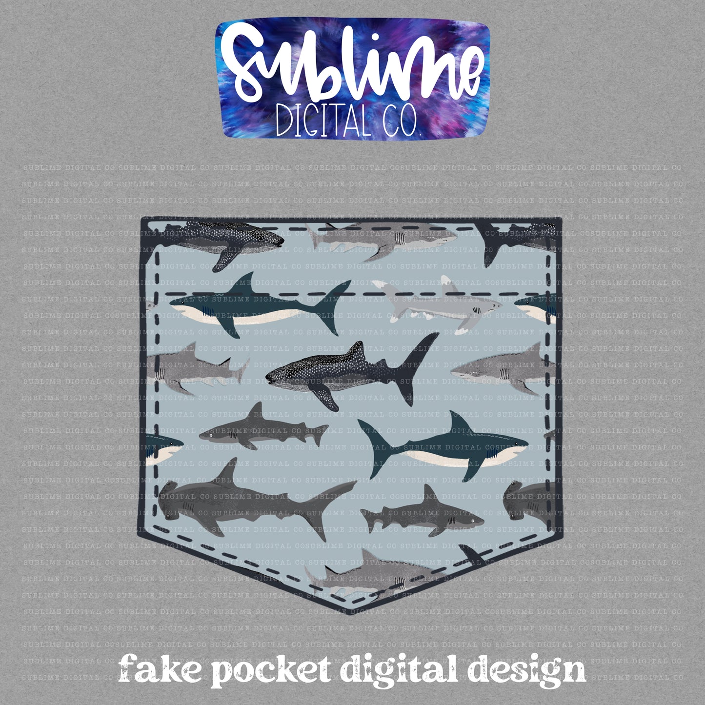 Sharks • Fake Pocket • Instant Download • Sublimation Design
