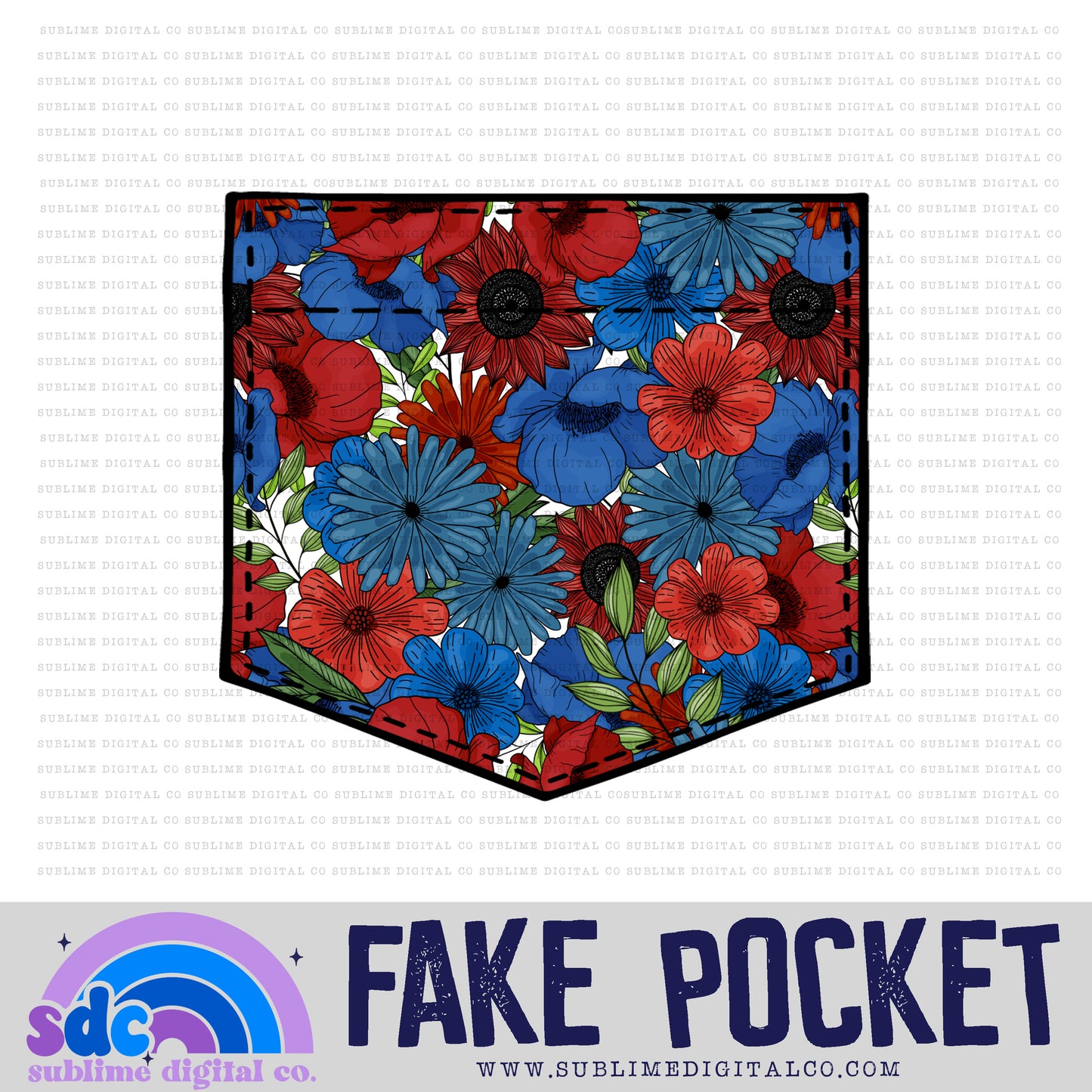 Red Blue Floral 2 • Fake Pocket • Instant Download • Sublimation Design