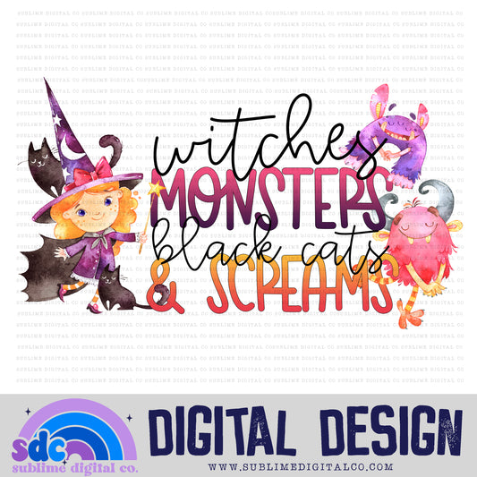 Witches Monsters Black Cats & Screams • Instant Download • Sublimation Design