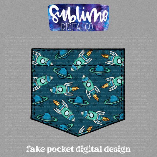 Rocketship • Fake Pocket • Instant Download • Sublimation Design